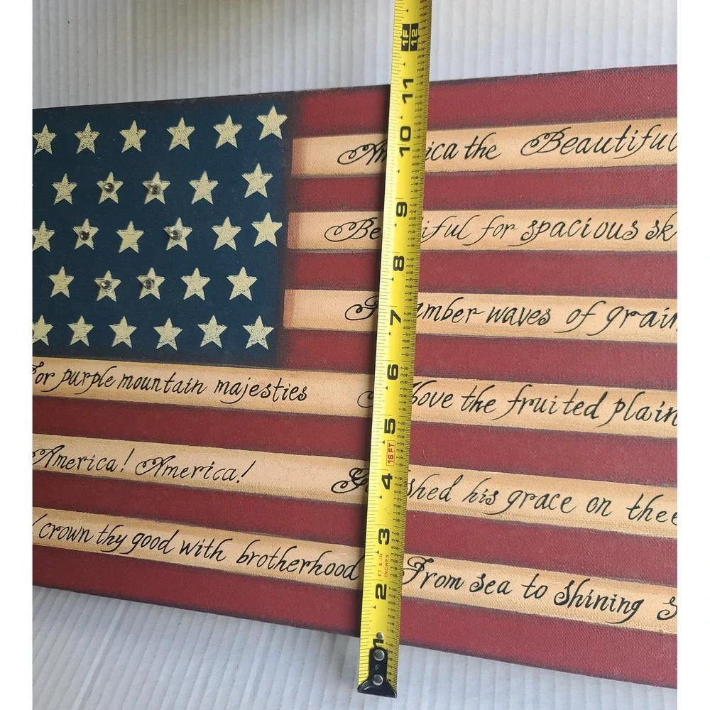 American Flag Canvas Wall Art America the Beautiful LED Light Up Patriotic 16x10